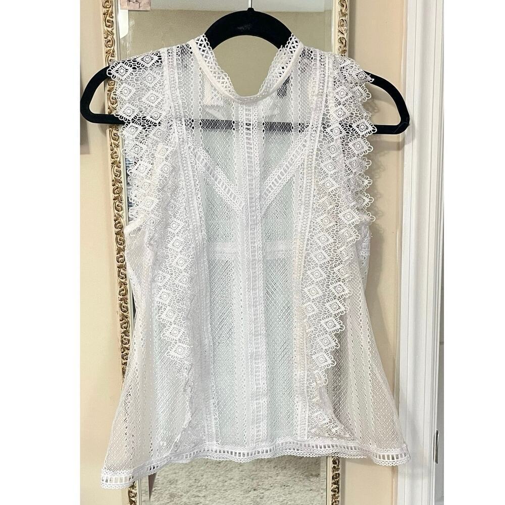 INC International Concepts White Lace Mock Neck Sleeveless Top Medium - Picture 2 of 7